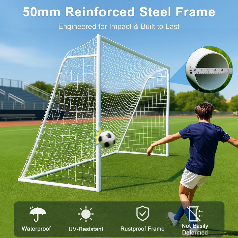 Porterías de fútbol de 16x7 pies para patio trasero, marco de acero con 6 conos para adolescentes/adultos Foto 3 de 4