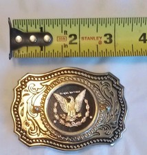 Gold Tone Western Americana Eagle Belt Buckle Made in USA 3 1/4 Inch