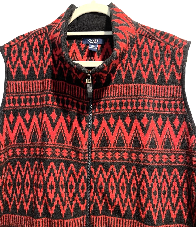 Chaps Full Zip Fleece Vest Women Size 3X Red Black Southwest Aztec Pockets - Image 3 of 4