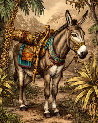 8x10 Saddled Donkey Tropical Art Print - 992108885