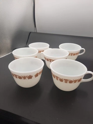 Vintage Pyrex Corning Butterfly Gold C Handle Coffee Mug Cup - Set of 6