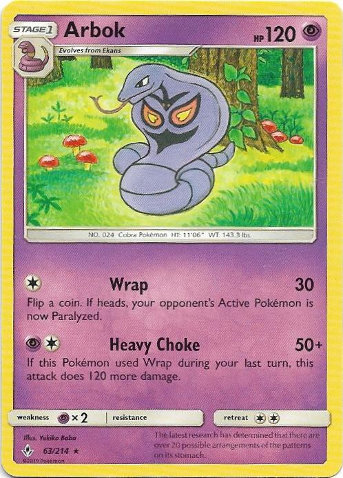 Arbok 63/214 Rare Unbroken Bonds Pokemon Near Mint