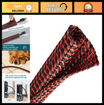 10ft Split Braided Wire Loom Tubing, Flexible Mesh Cable Sleeve for TV & Compute