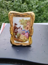 Limoges Porcelain Picture Frame France D art Couple Courting 3.5" X 2.25" Loved