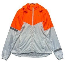 Nike Running Jacket Womans Large Lightweight Hooded Full Zip White Orange Retro