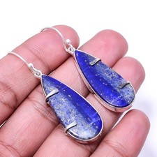 Natural Lapis Lazuli 925 Sterling Silver Earring 1.95" E67, Christmas Gift
