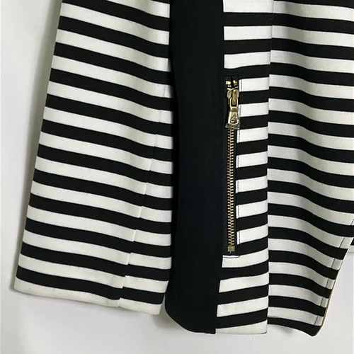 Chicos Jacket Womens Large 2 Black White Tan Stripe Open Front Stretch Career - Picture 5 of 10
