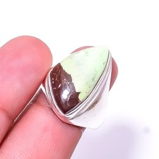 Boulder Lemon Chrysoprase 925 Sterling Silver Ring S.9 R12, Christmas Gift
