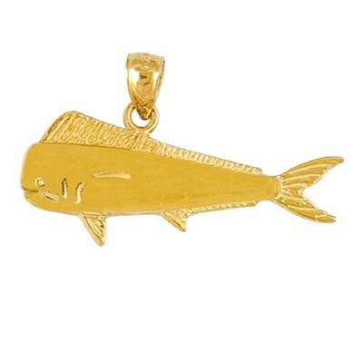 14k Yellow Gold Mahi Mahi Fish Pendant / Charm, Made in USA