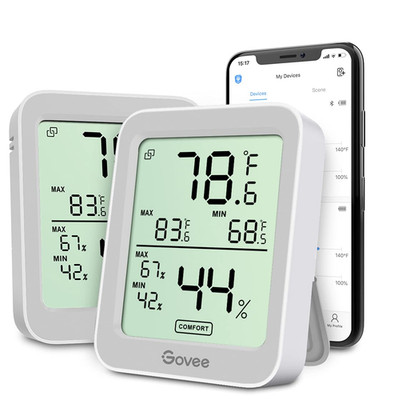 Indoor Hygrometer Thermometer 2 Pack with Large LCD Grey for Room Greenhouse