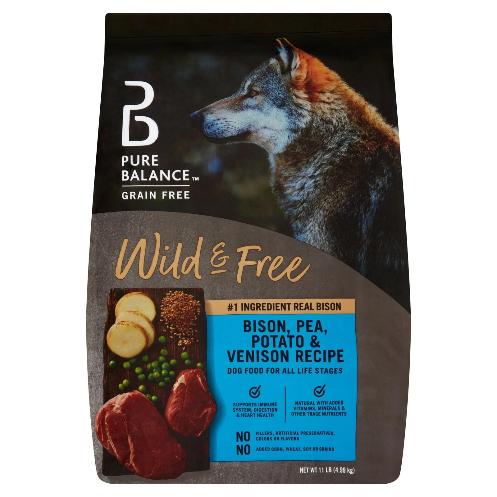 Pure Balance Wild & Free Bison, Pea, Potato & Venison Recipe Dry Dog Food,11 lbs