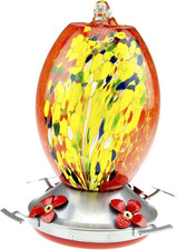 Hummingbird Feeder with Perch  Hand Blown Flat Glass in Red  27 Fluid Ounces H