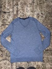 Express Merino Wool Blend V-Neck Sweater Pullover Light Blue L Minimalist
