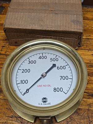 #ad Vintage NOS 6quot; Brass Steam Pressure Gauge U.S. Gauge Co. 14646 800psi NEW $129.99