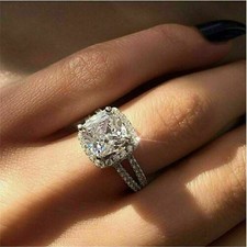 2 Ct Cushion Simulated Split Shank Engagement Women's Ring 14K White Gold Plated