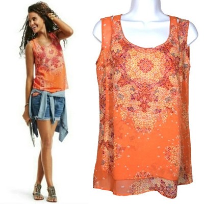 CAbi FAB! FAB! Merrow Edge Orange Floral Chiffon Tank - Style 268 Size Medium