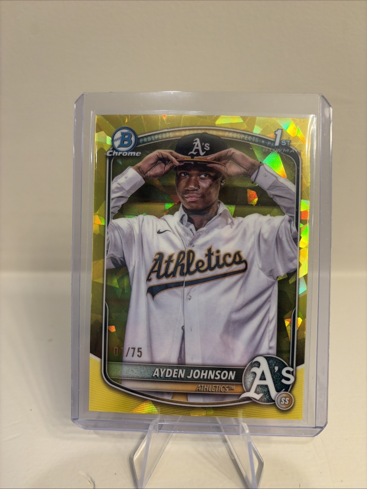 2025 Bowman Chrome Ayden Johnson Yellow Sapphire /75 #BCP-197 1st Athletics