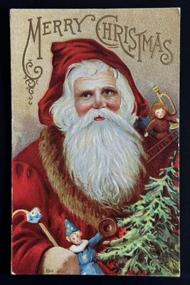 Full FACE SANTA CLAUS Merry Christmas Toys D. Goldie c1915 Unposted