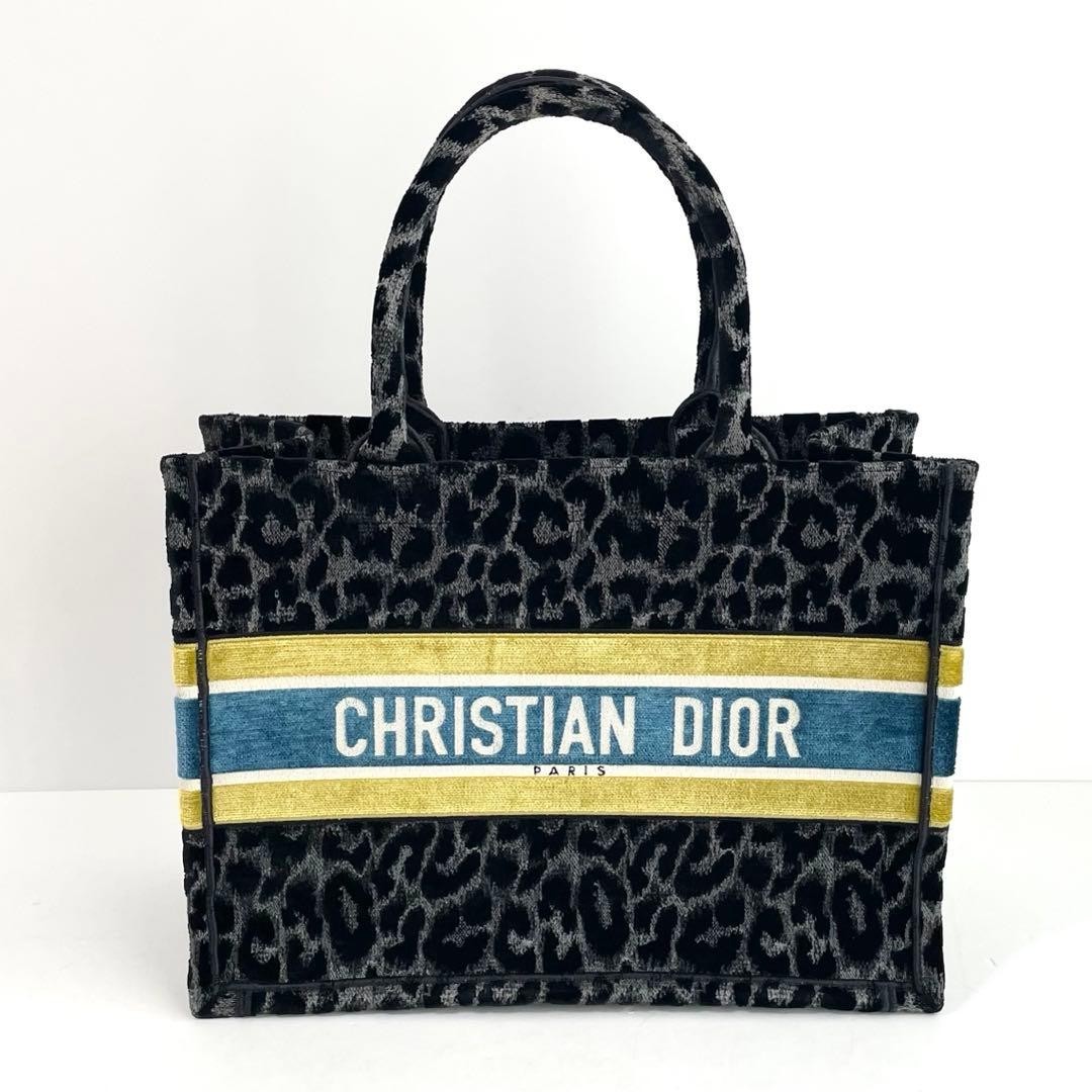 Near Mint Dior Book Tote Medium Mizza Leopard Velvet Tote Bag Multicolor