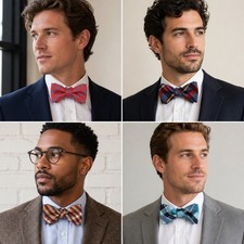 THE TIE BAR J.FERRAR Bow Tie Lot Men Silk Plaid Striped 4pc Bundle Adjustable