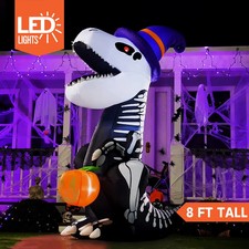 Dinosaurio esqueleto inflable de Halloween de 8 pies LED decoración de patio de calabaza