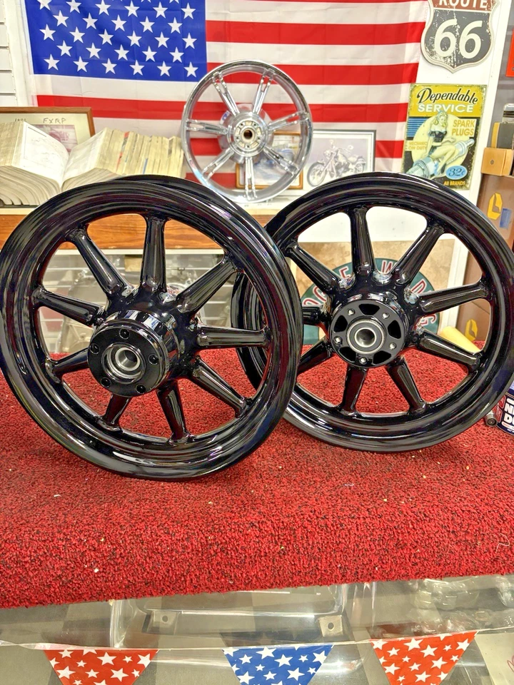 Harley Davidson OEM Heritage SOFTAIL Negro 9 Radios Ruedas PAQUETE MAG MEJOR en eBay Foto 2 de 4