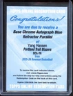 2025-26 Bowman Yang Hansen - Rookie Auto - Blue Refractor /150 - Redemption