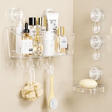 4 Packs Shower Caddy Suction Cup Clear White - Shelf Soap Dish Suction Hooks
