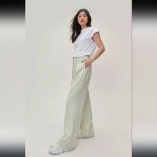 Nasty Gal Pastel Pale Green Extra Wide Leg Bohemian Loose Pleated Trouser Pants