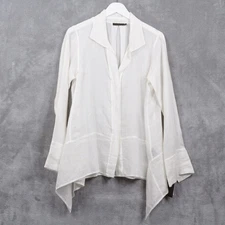 DONNA KARAN Handkerchief Hem Ramie Button Up Top White Sz 6 NWT