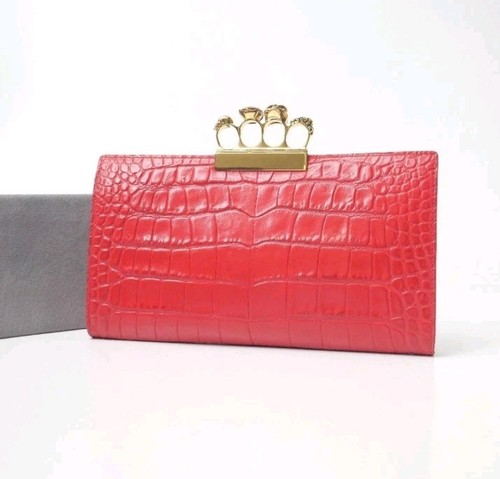 Alexander McQueen Knuckle Clutch Bag Skull Crocodile Embossed Leather...