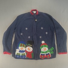 Tiara International Christmas Zip Cardigan Blue Christmas Sweater Holiday Large