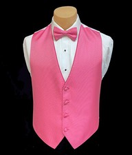 Men's Flow Formals Light Watermelon Pink Tuxedo Vest  Tie Bow Long Prom Wedding