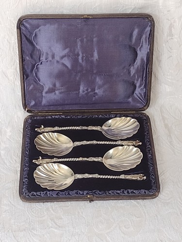 4 Serving Spoons with Apostle St. James c1840 St. James Serving Spoons  - Picture 1 of 13