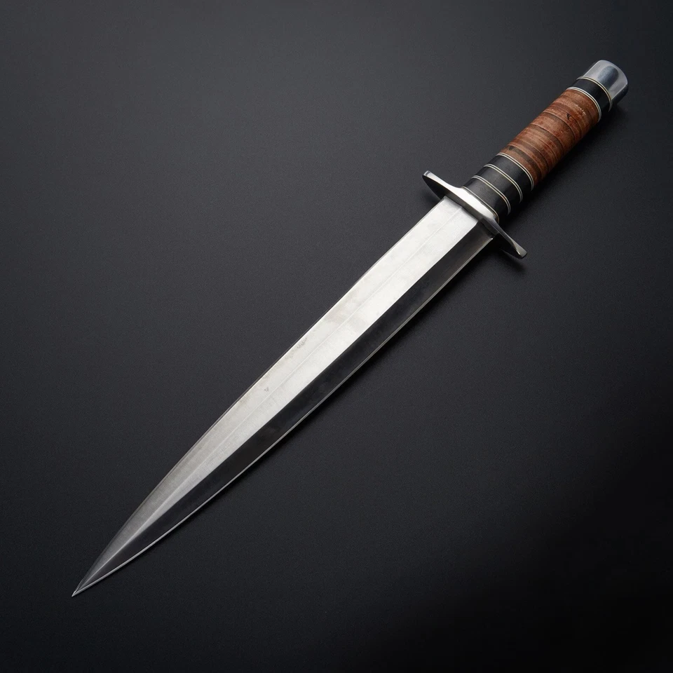 Dagger-Style D2 Steel Knife Leather & Horn Handle and Matching Sheath 16" - image 2 of 3