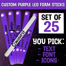 LED Party Foam Glow Sticks 25 Pcs Purple Light Batons for Weddings Parties