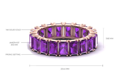 5.32 CTW Amethyst Eternity 14k Solid Gold Wedding Band Engagement Ring for Gift - Picture 17 of 23