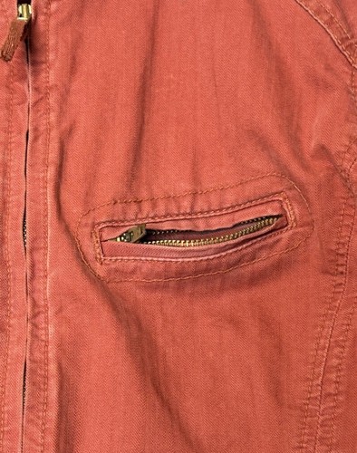 Lucky Brand Full Zip Moto Jacket Womens Size L Cotton Rust Orange Snap Collar - Picture 11 of 12