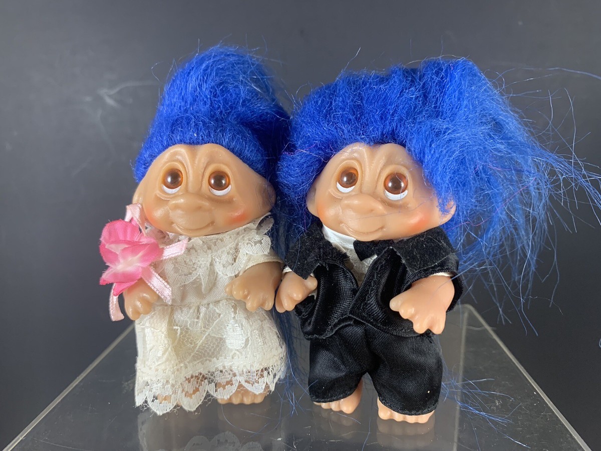 Vintage Dam Troll Bride Groom Wedding Blue Small Mini EUC HTF
