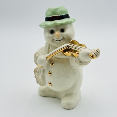 Mikasa Porcelain Snowman With Violin Christmas Figurine Gold Accents RARE