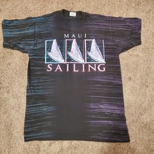 Vintage Maui Hawaii Shirt XL Black 90s Single Stitch Sailing Graphic