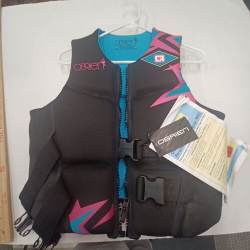 O'Brien Life Jacket Water Sports Safety Vest Turquoise Pink Black Design.