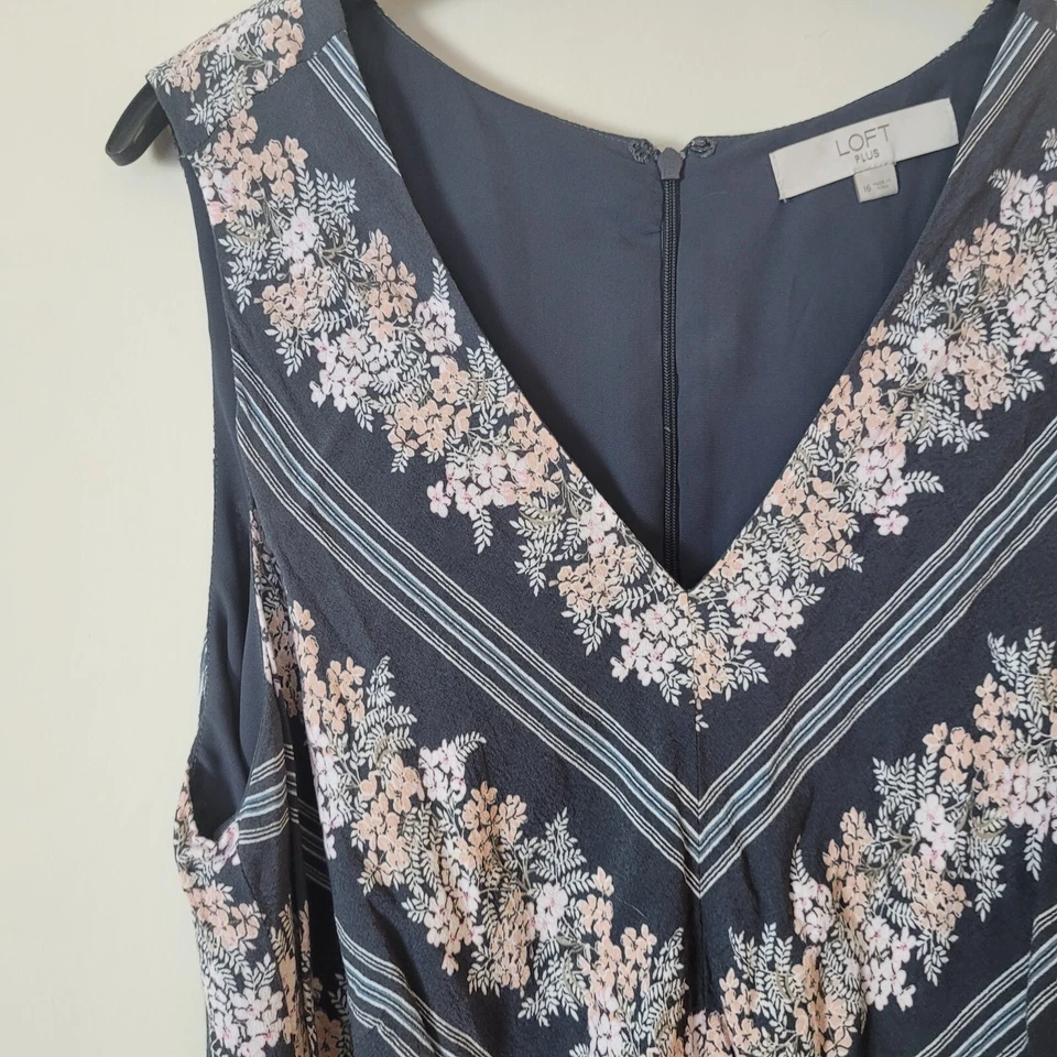 Macacão LOFT feminino 16 cinza rosa cinto de amarração macacão cottagecore boho floral anos 1X anos 90 - Imagem 4 de 4