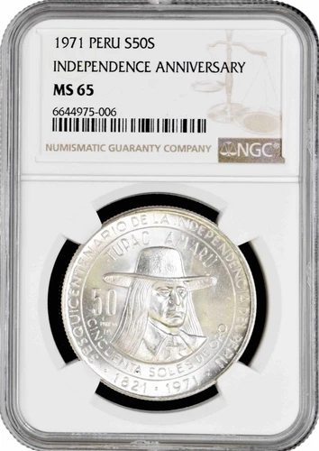 Peru 50 soles 1971, NGC MS65, "150th Anniversary of Independence" silver coin