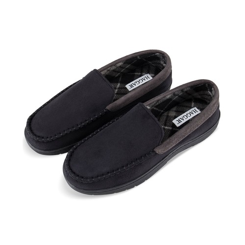 Haggar Men's Microsuede Slipper with Plaid Fleece Lining Black B4HP - Picture 30 of 33
