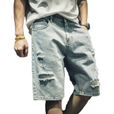 Men Denim Bermuda Shorts Ripped Distressed Half Jeans Pants