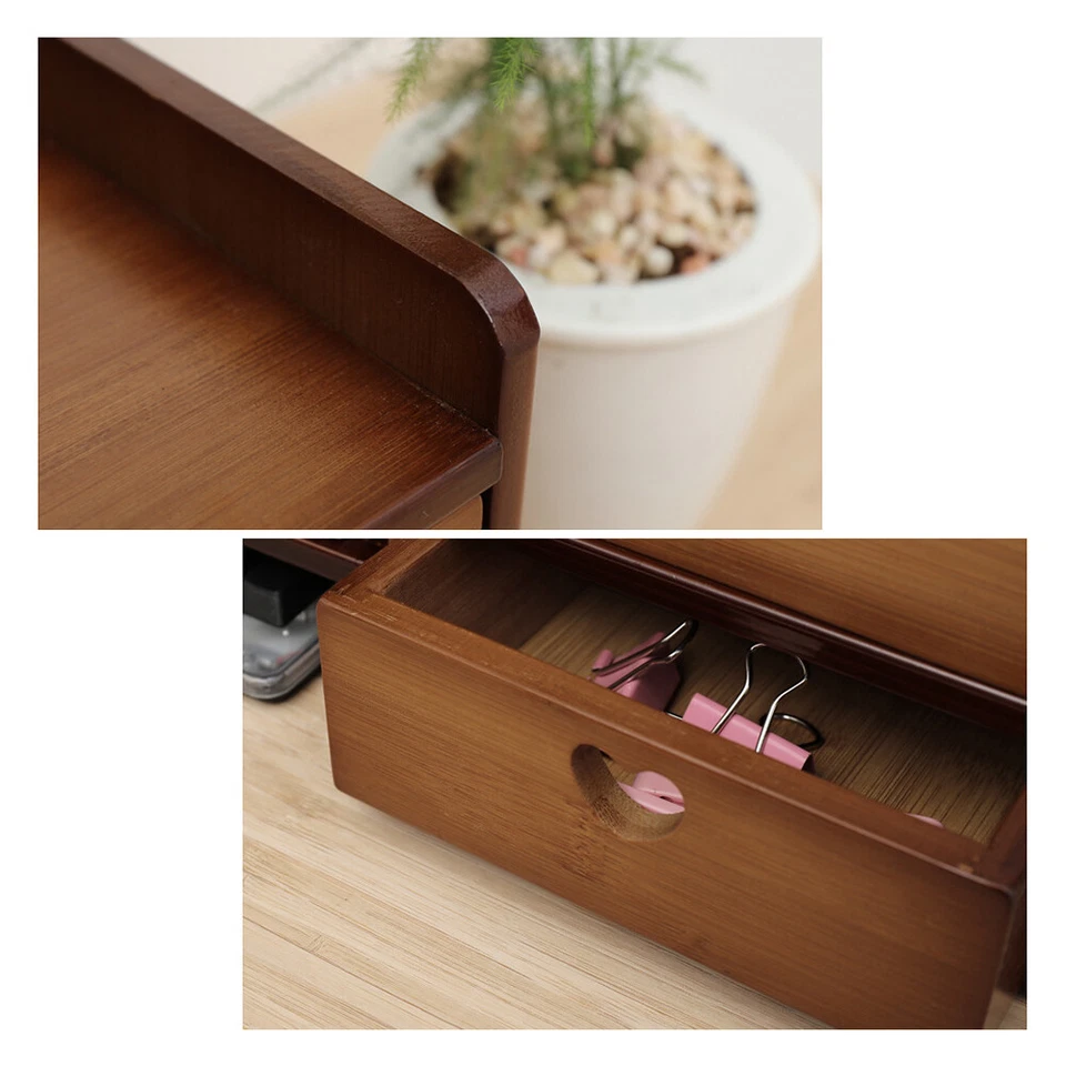 Sturdy Bamboo Wood Monitor Stand Riser w/ Drawer - Desk Storage Organizer Tool - Image 4 of 4