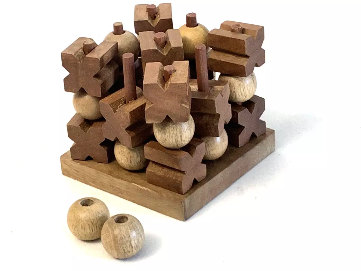 Wooden 3D Tic Tac Toe Stacking Game Challenging Table Game 4.5x3.5x5 Inch  GC