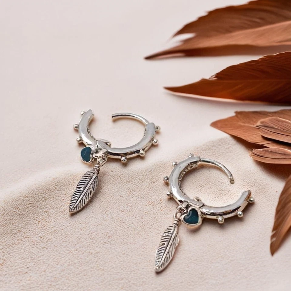 Pendientes colgantes de plumas de plata, aros colgantes espirituales, regalo de joyería de moda Foto 4 de 4