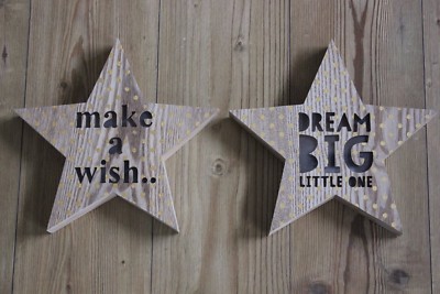 GROSSER LED LEUCHTENDER HOLZSTERN,''MAKE A WISH'' ODER ''DREAM BIG LITTLE ONE'',